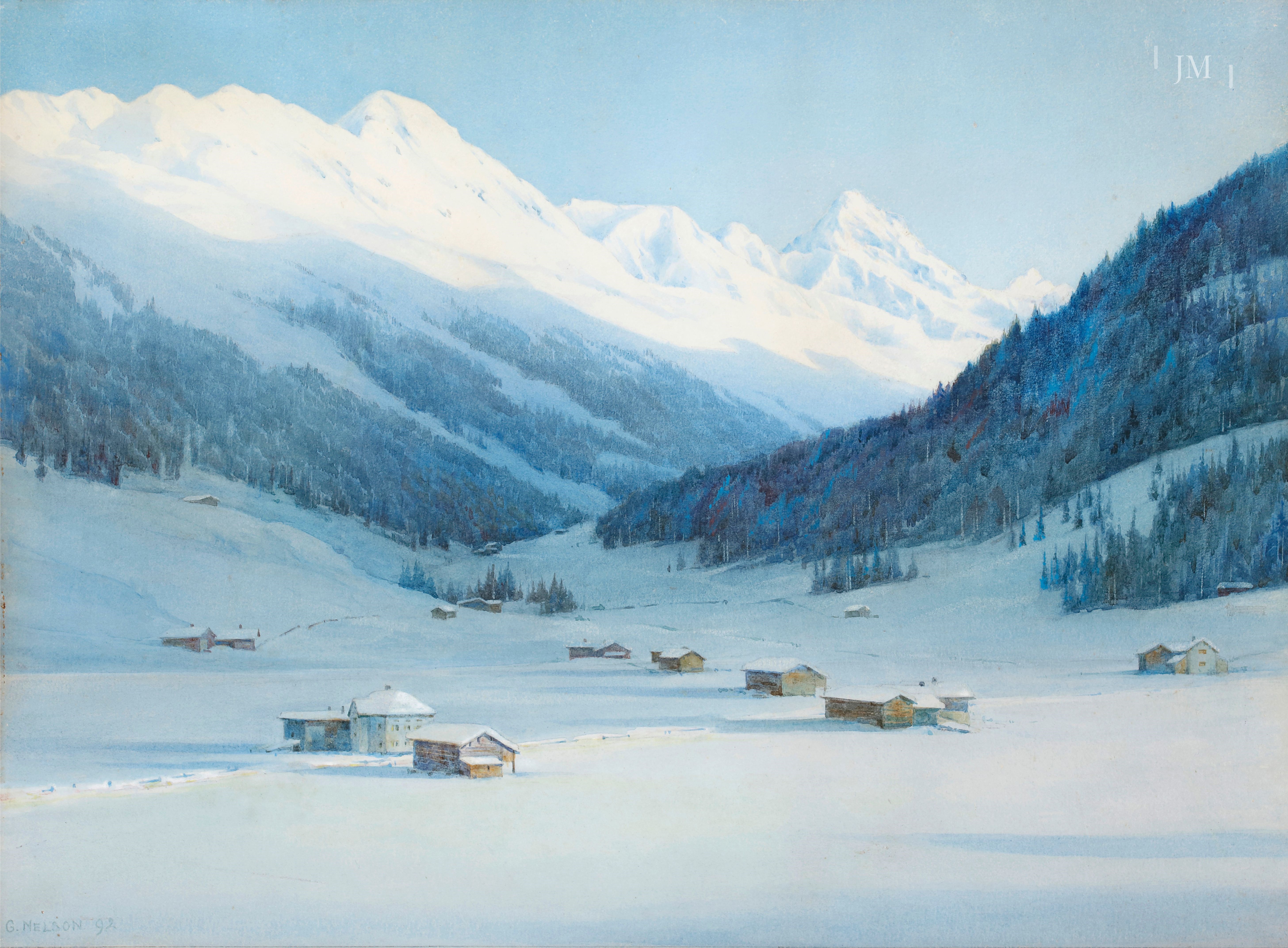 Davos in Winter looking towards Glaris, Engadine, Switzerland.